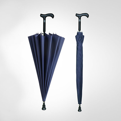 Logotipo personalizado preto guarda-chuva de muleta automática guarda-chuva reta com costelas de fibra de vidro