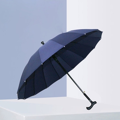 Logotipo personalizado preto guarda-chuva de muleta automática guarda-chuva reta com costelas de fibra de vidro