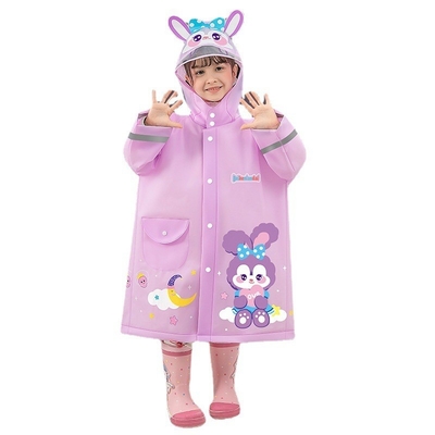 Impressão de logotipo personalizado EVA casaco de chuva infantil com faixa refletora e borda alargada