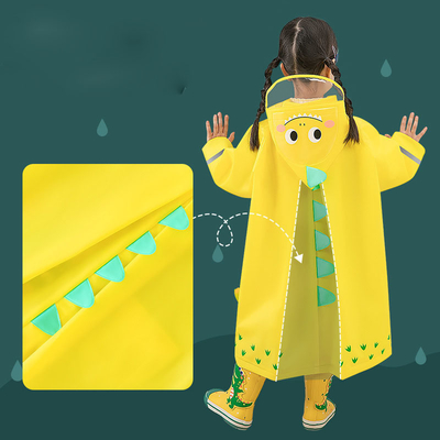 Impressão de logotipo personalizado EVA casaco de chuva infantil com faixa refletora e borda alargada
