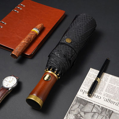 Um guarda-chuva de publicidade para homens X315 BSCI Automático à prova de vento Luxury Golden Wood Handle