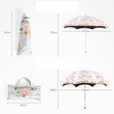 Ponge Panel Lace bordado guarda-chuva de tigre para proteção UV e sombreador