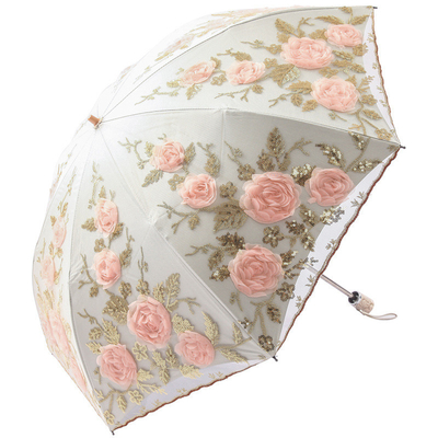 Ponge Panel Lace bordado guarda-chuva de tigre para proteção UV e sombreador