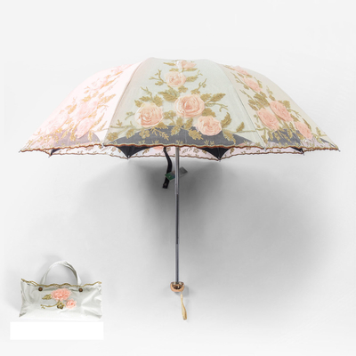 Ponge Panel Lace bordado guarda-chuva de tigre para proteção UV e sombreador