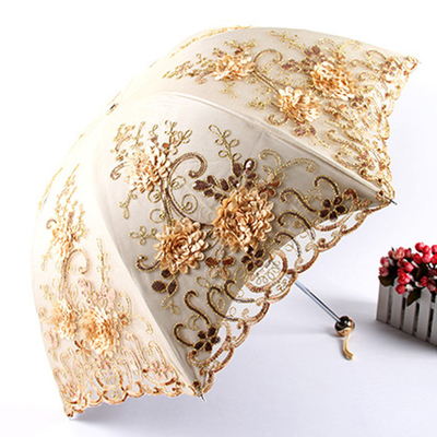 Ponge Panel Lace bordado guarda-chuva de tigre para proteção UV e sombreador