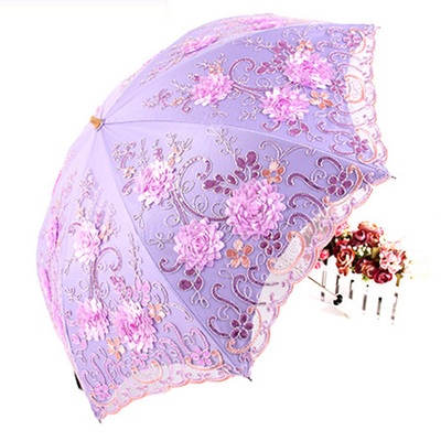 Ponge Panel Lace bordado guarda-chuva de tigre para proteção UV e sombreador