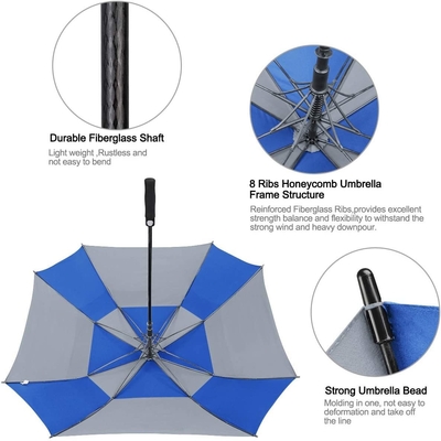 Logotipo personalizado Grande Canopy Duplo ventilado guarda-chuva de golfe à prova de vento para voltar à escola