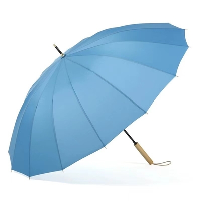 Arco de fibra de vidro 16K Grande guarda-chuva de golfe amarelo à prova de vento com alça de madeira reta