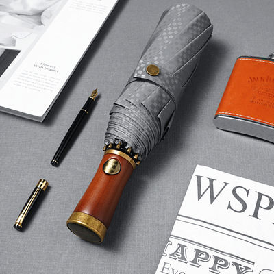 Guarda-chuva automática de mão de madeira de madeira masculina com eixo de madeira maciça e design retro