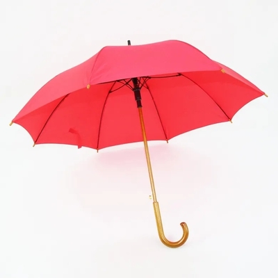 Auto-abre o guarda-chuva de fibra de vidro com uma alça de madeira e um design personalizado