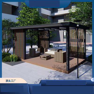 Vila personalizada Praça de sombra Pavilhão de vidro moderno com design simples de quatro cantos