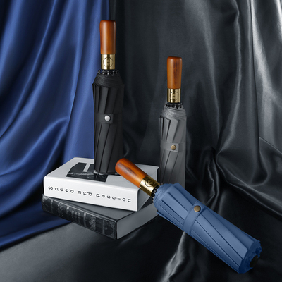 Presente de negócios guarda-chuva de alça de madeira com bloco UV e eixo de metal Impressão personalizada