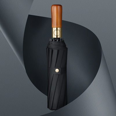 Presente de negócios guarda-chuva de alça de madeira com bloco UV e eixo de metal Impressão personalizada
