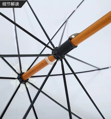 Guarda-chuvas de cores personalizadas na Espanha com estrutura longa de fibra de vidro e alça de madeira