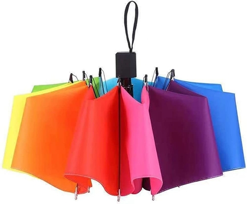 Logotipo personalizado Impresso Quadro de metal preto 3 Plexável Rainbow Color Windproof guarda-chuva de moda