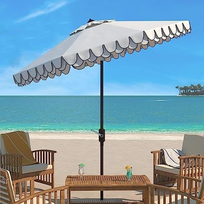 Guarda-chuva Preto e Branco 9 polegadas Outdoor Collection Line Auto Tilt Garden Sun Umbrella