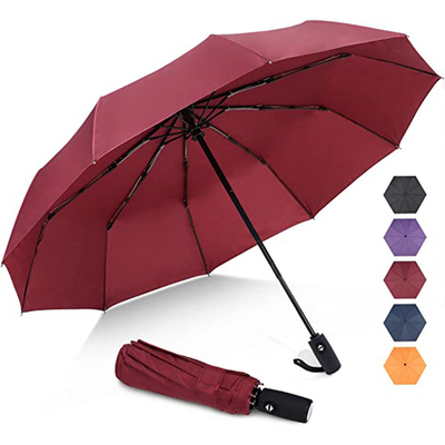 Logotipo personalizado Três secções de guarda-chuva dobrável chuva e sol Design de eixo de aço duplo