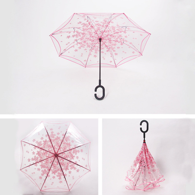 23 polegadas 8K Promoção Eco-friendly Direito POE Sakura Transparente Reverso guarda-chuva de plástico