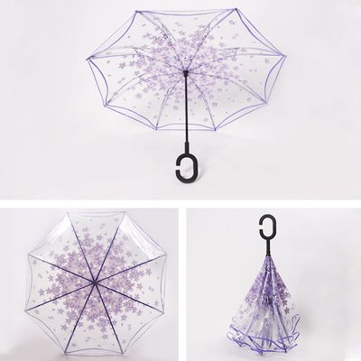23 polegadas 8K Promoção Eco-friendly Direito POE Sakura Transparente Reverso guarda-chuva de plástico