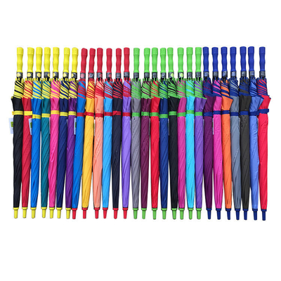 Semi-automático direto guarda-chuva de golfe de punho longo com design de fibra de cor contemporânea