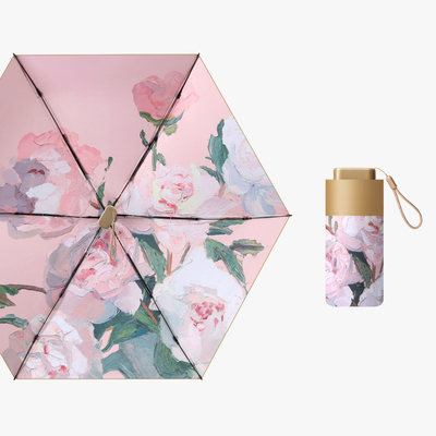 6 Mini Mini Foldable Um guarda-chuva popular com alça de ouro de champanhe e tudo em uma função