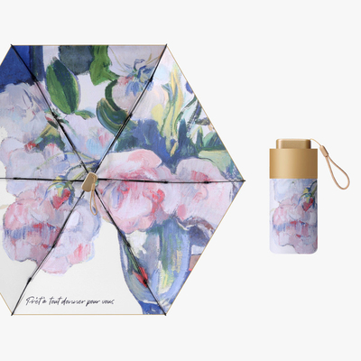 6 Mini Mini Foldable Um guarda-chuva popular com alça de ouro de champanhe e tudo em uma função