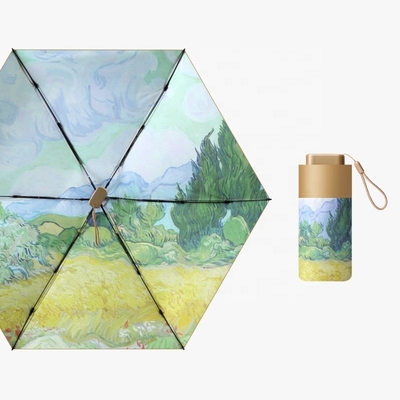 6 Mini Mini Foldable Um guarda-chuva popular com alça de ouro de champanhe e tudo em uma função