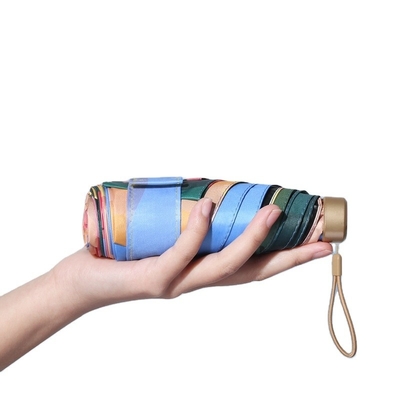 6 Mini Mini Foldable Um guarda-chuva popular com alça de ouro de champanhe e tudo em uma função