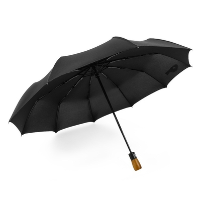 3 guarda-chuva de negócios automaticamente dobrável com logotipo personalizado impresso e alça de madeira