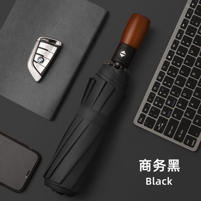 3 guarda-chuva de negócios automaticamente dobrável com logotipo personalizado impresso e alça de madeira