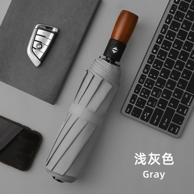 3 guarda-chuva de negócios automaticamente dobrável com logotipo personalizado impresso e alça de madeira