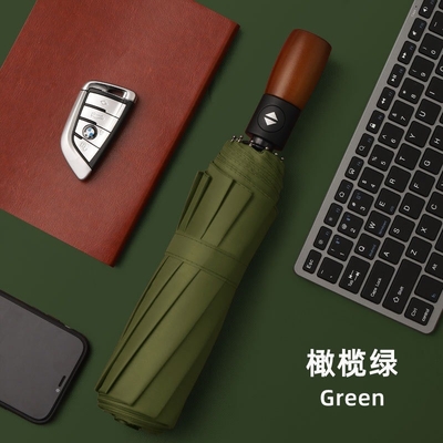 3 guarda-chuva de negócios automaticamente dobrável com logotipo personalizado impresso e alça de madeira