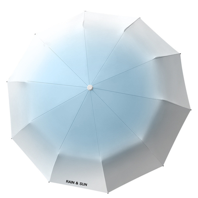 Um guarda-chuva de três dobras com logotipo personalizado, protetor solar automático, parabólica à prova de vento