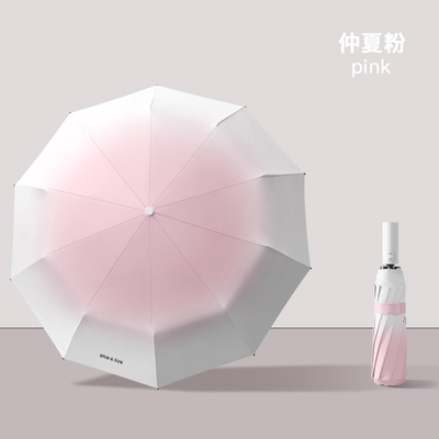 Um guarda-chuva de três dobras com logotipo personalizado, protetor solar automático, parabólica à prova de vento