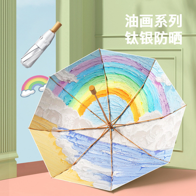 Guarda-chuva publicitária dobrável magia DIY pintura a óleo arte para proteção solar feminina