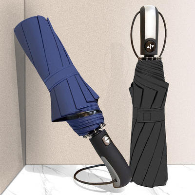 Para ocasiões de viagem, guarda-chuva automática de 3 voltas, à prova de vento, anti-UV, com logotipo personalizado impresso