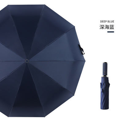 Logotipo personalizado Impresso Automático Aberto 3 Dobras Um guarda-chuva comercial com alça revestida de borracha