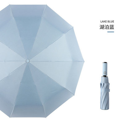 Logotipo personalizado Impresso Automático Aberto 3 Dobras Um guarda-chuva comercial com alça revestida de borracha