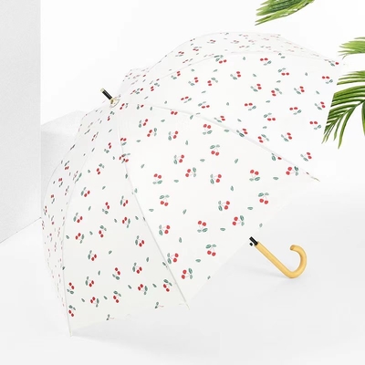 Fresco Design Folha Cereja Madeira Manopla Direita guarda-chuva Automática Aberta Impermeável guarda-chuva Moda