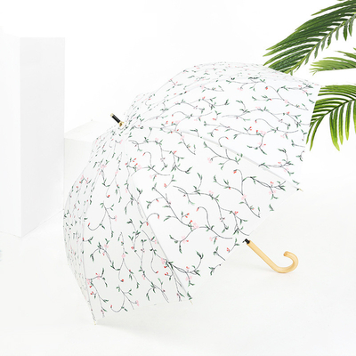 Fresco Design Folha Cereja Madeira Manopla Direita guarda-chuva Automática Aberta Impermeável guarda-chuva Moda