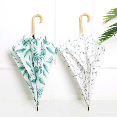 Fresco Design Folha Cereja Madeira Manopla Direita guarda-chuva Automática Aberta Impermeável guarda-chuva Moda